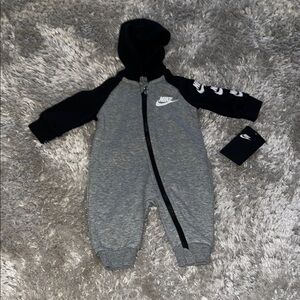 Nike Gray and Black Athletic One Piece Footies